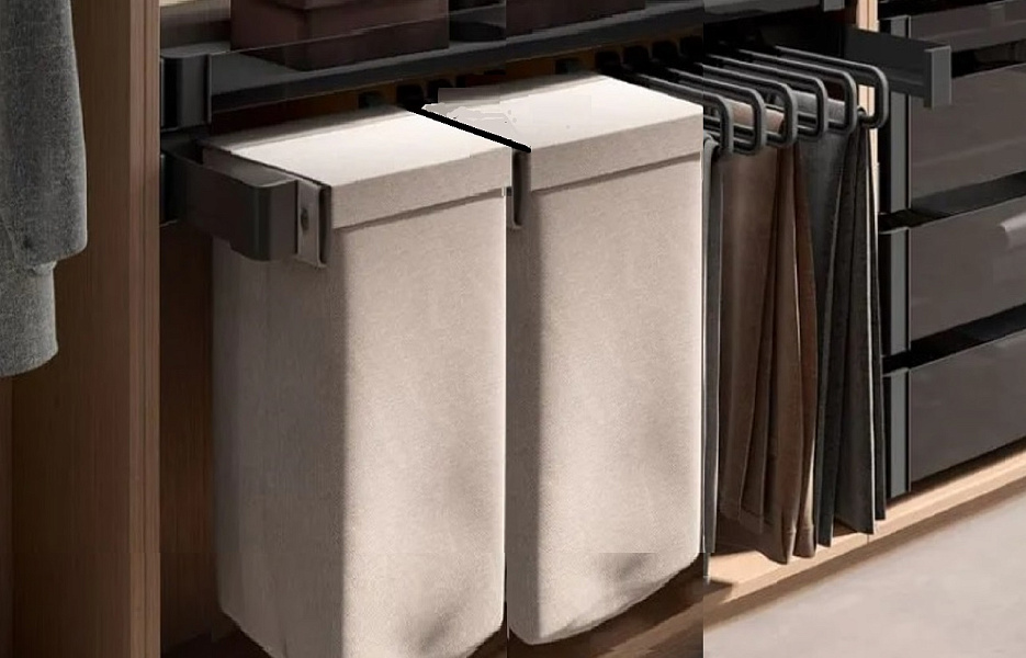 КОМПЛЕКТ Мешок для белья 450 мм Конеро W 960-1020 мм, D 475 мм; мешок узкий 2 шт; вешалки 6 шт; черный Kessebohmer | официальный магазин